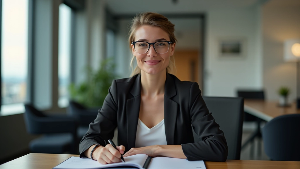 Mulher em ambiente de aprendizagem, consultando materiais sobre técnicas de oratória